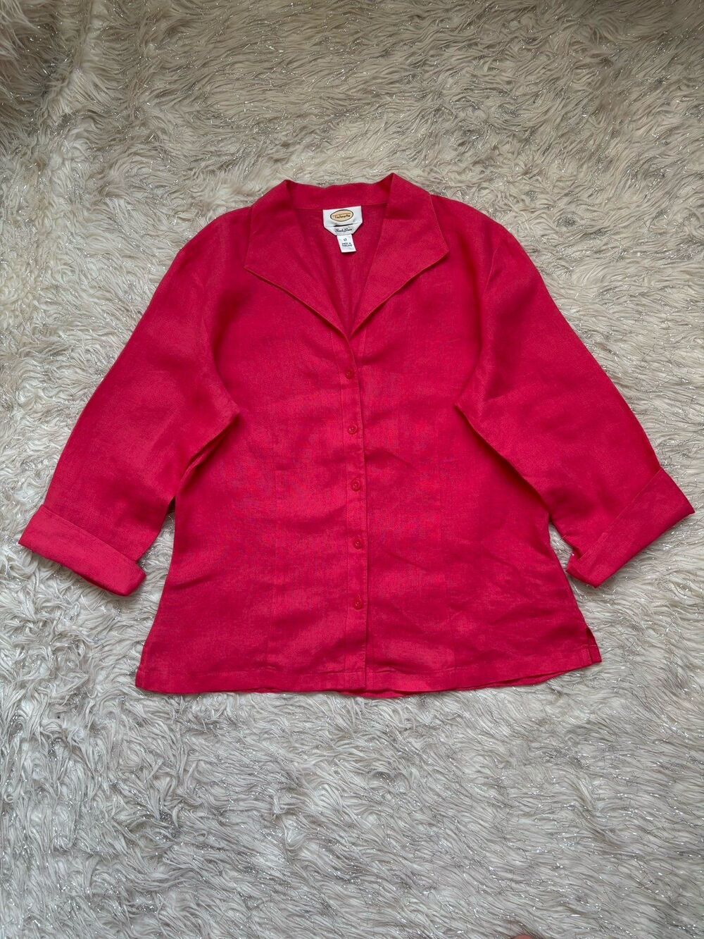 Talbots Iris Linen  Pink Women’s 3/4 Sleeve Button-Down Blouse Size 12